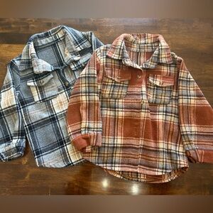 Plaid Flannel Kids Shirt Jackets - Grey and Rust